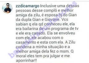 Comentário de Zezé di Camargo em mídia social (Reprodução/Instagram)