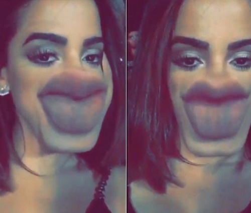 Cantora publicou montagem de'beição' com efeito no Snapchat (Reprodução)