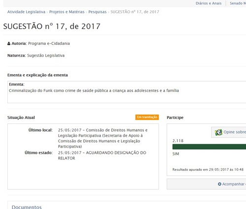 Ideia de lei recebeu 20 mil assinaturas no site do Senado (Reprodução)