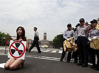 Lee Mi protestou no Palácio Presidencial, mas foi apreendida por policiais.