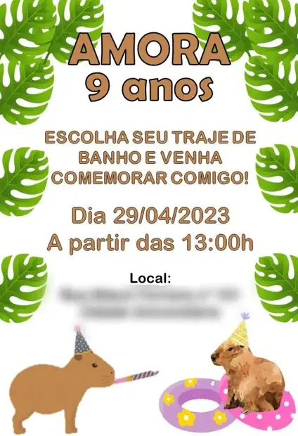 Aniversariante de 9 anos ganha festa com tema de capivara em