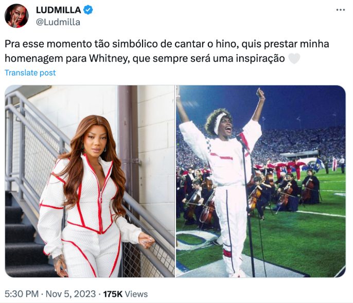 Ludmilla Twitter - homenagem Whitney