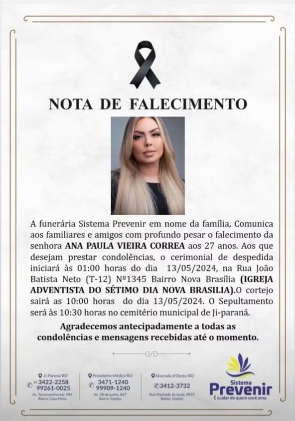 Nota de Falecimento - Ana Paula