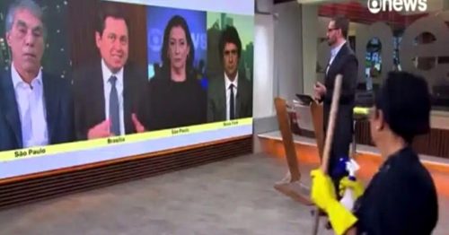 funcionária limpeza da Globo News ao vivo