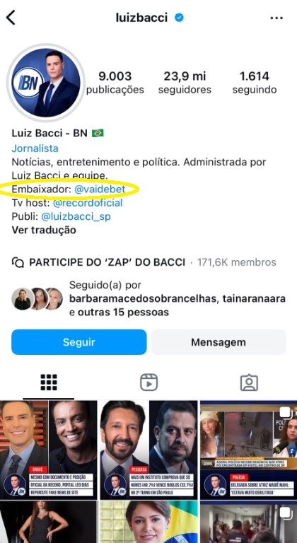 bio instagram Luiz Bacci