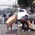 Caixão cai de carro funerário - Osasco