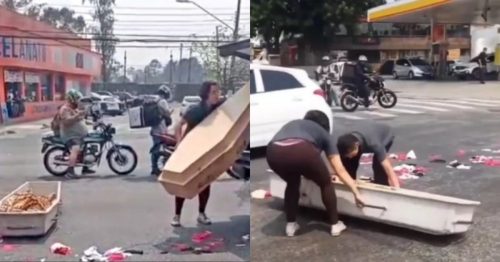 Caixão cai de carro funerário - Osasco