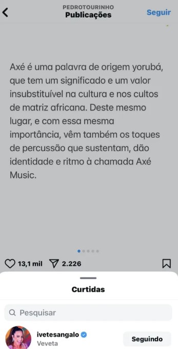 comentário - Ivete curtiu