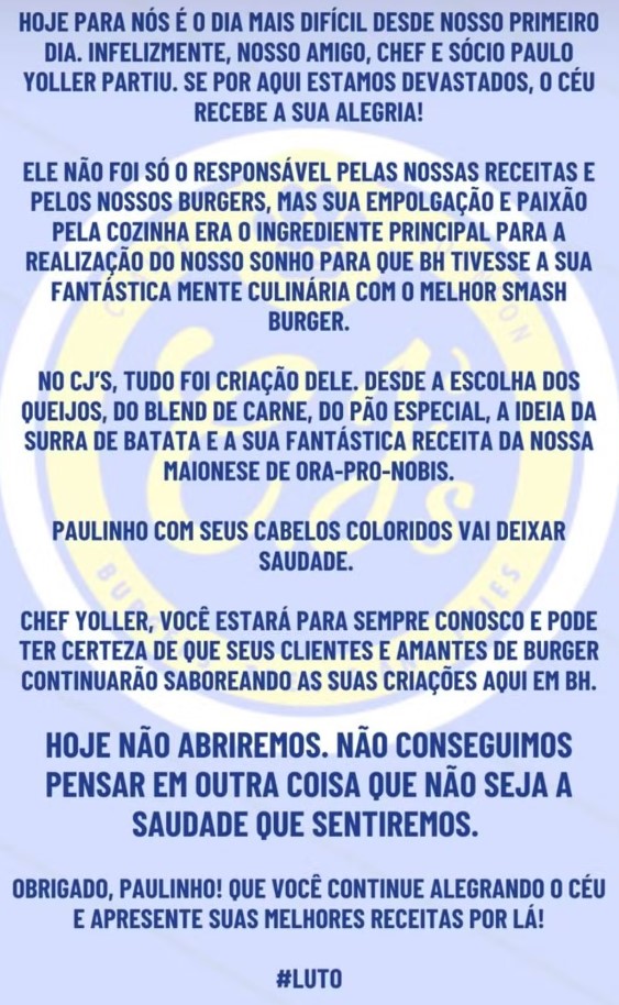 Mensagem - morte Paulo Yoller