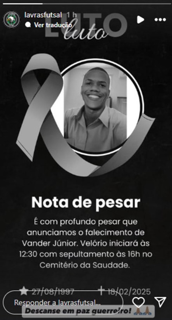 Nota de Pesar - morte jogador