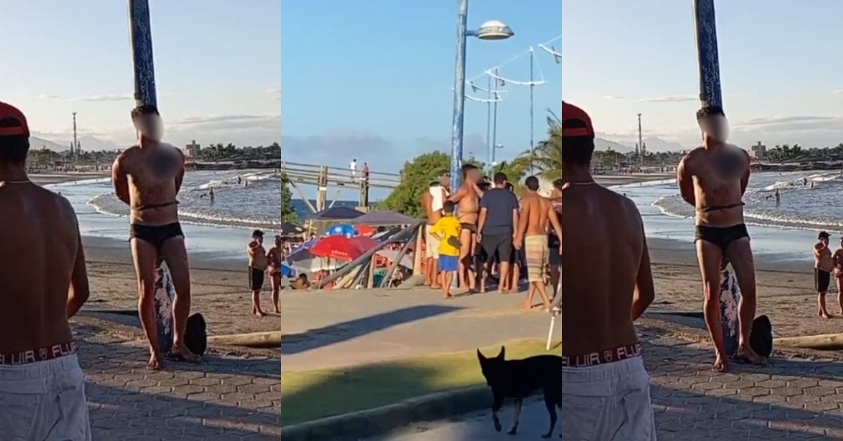 Homem amarrado em poste linchado