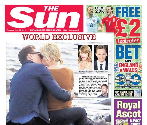 Capa do tabloide The Sun, com a foto do novo casal (Reprodução/Twitter)